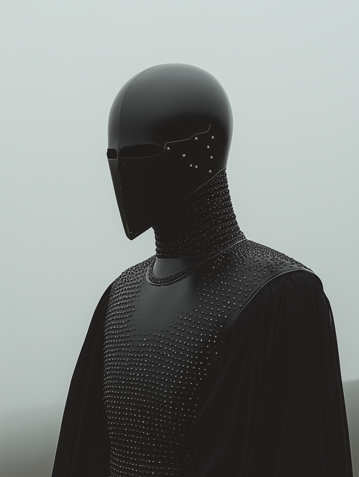 Futuristic Figure in Black Helmet