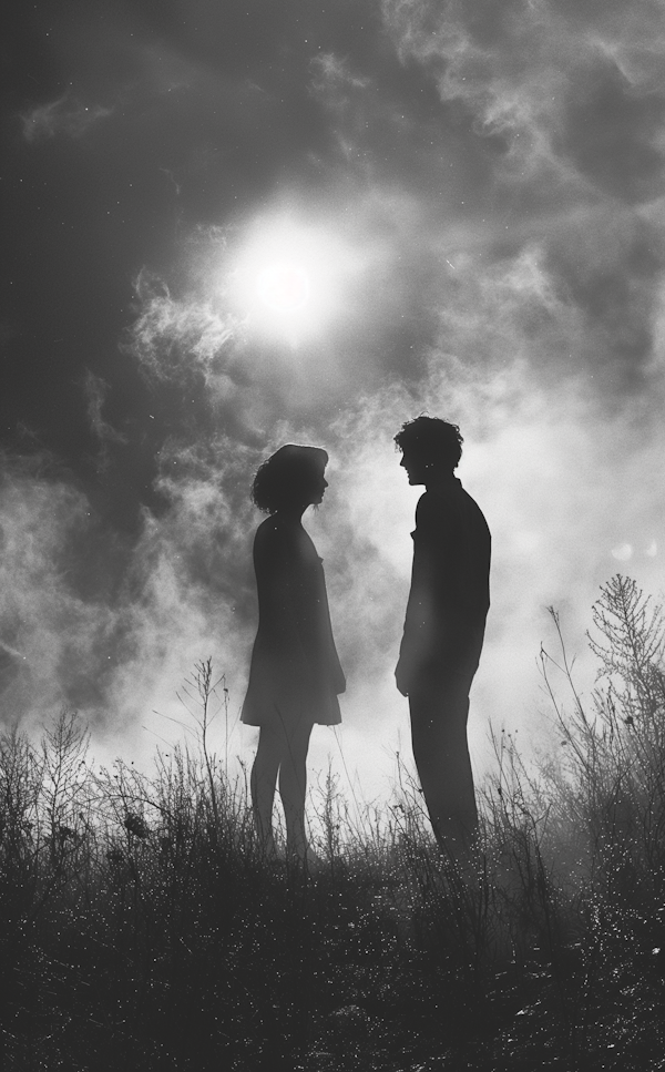 Silhouetted Figures Against Dramatic Sky