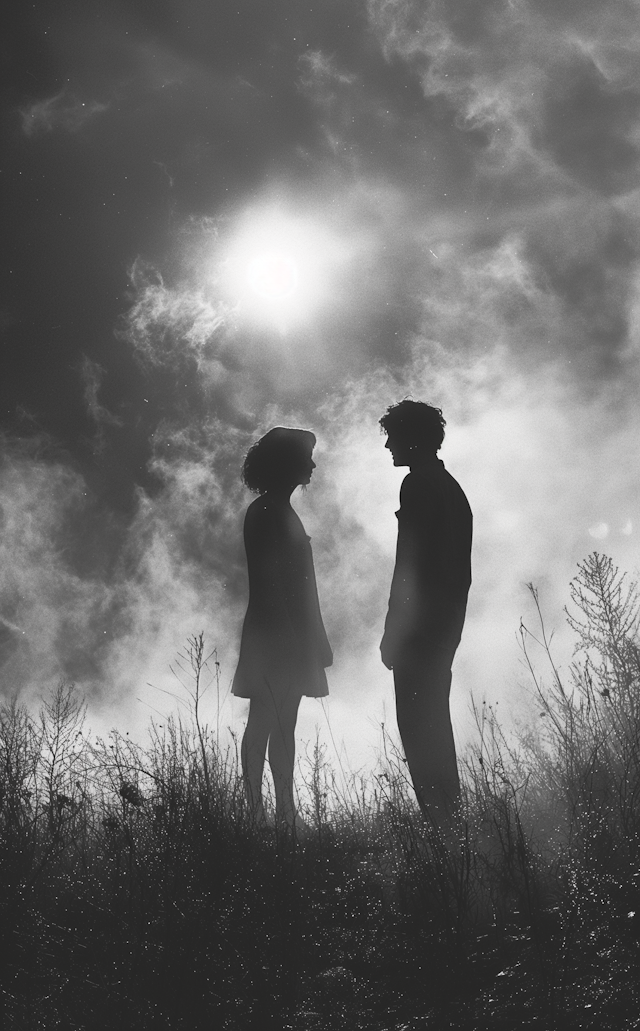 Silhouetted Figures Against Dramatic Sky