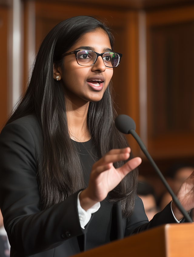 Young Woman Speaking at Podium