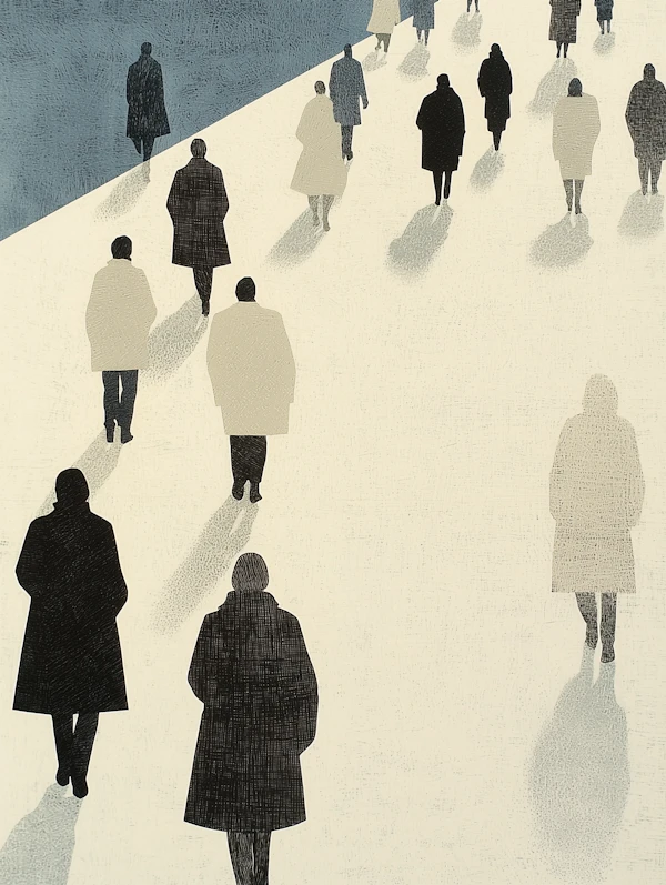 Silhouetted Figures Walk