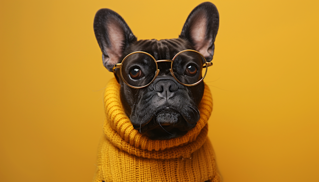 Fashionable French Bulldog in Yellow Turtleneck