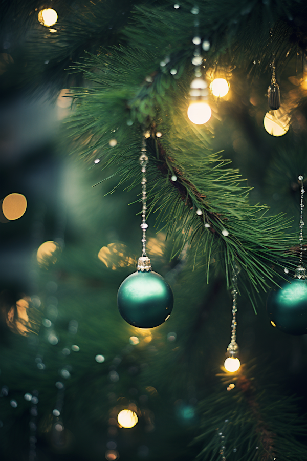 Elegant Teal Baubles on Festive Christmas Tree