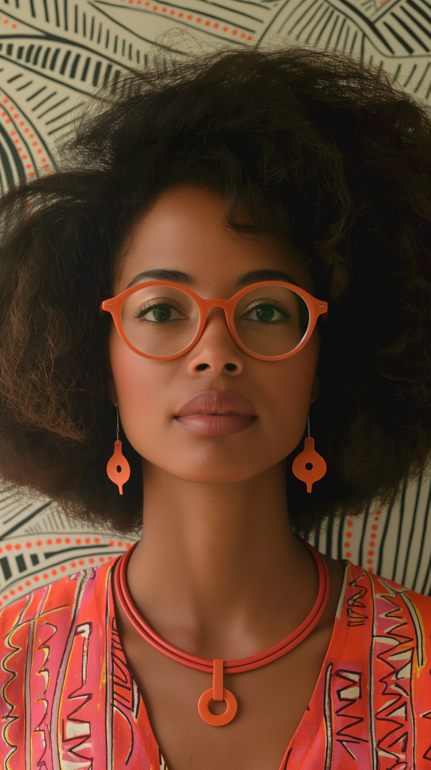 Woman with Vibrant Attire and Orange Accessories