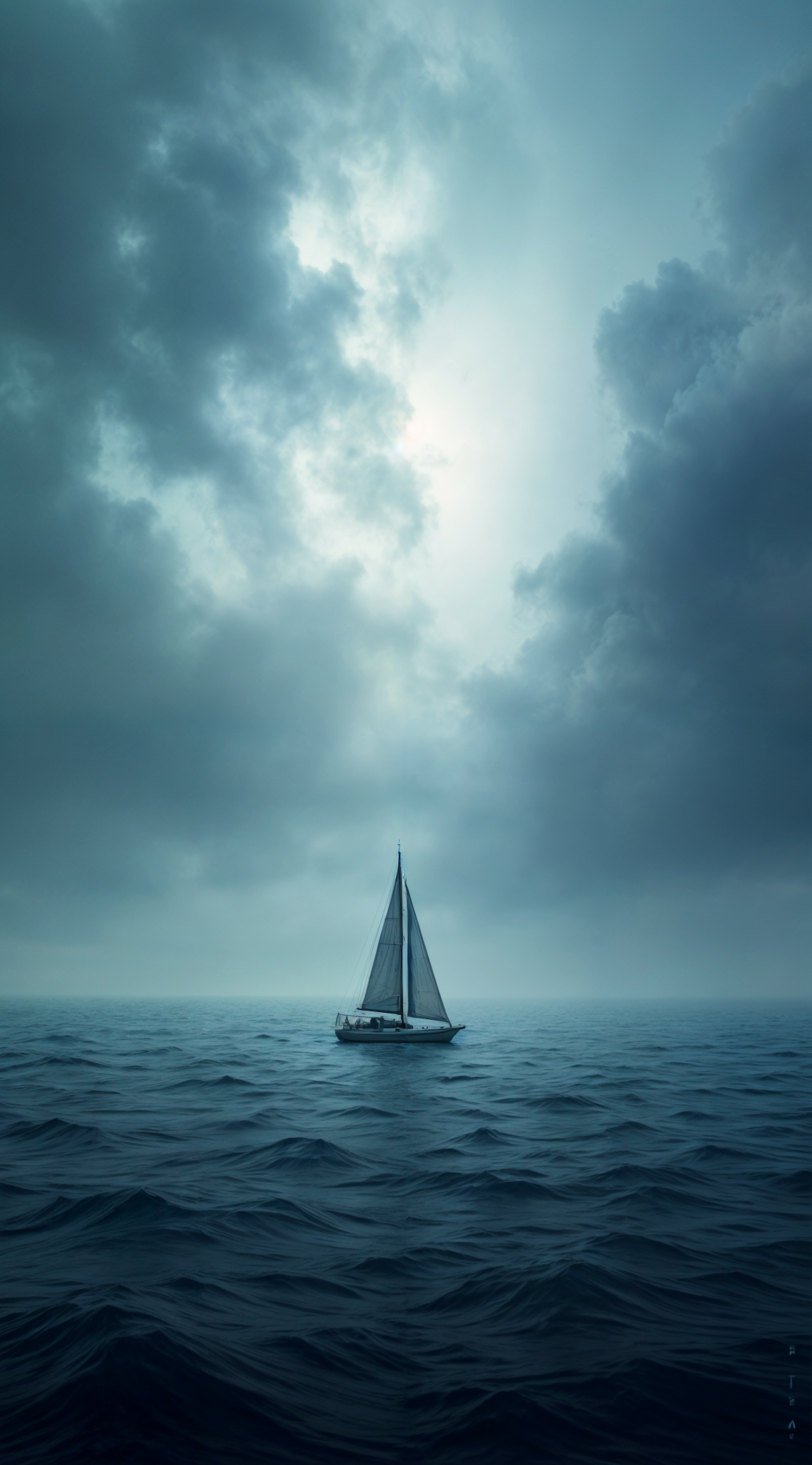 Solitary Sailboat at Sea