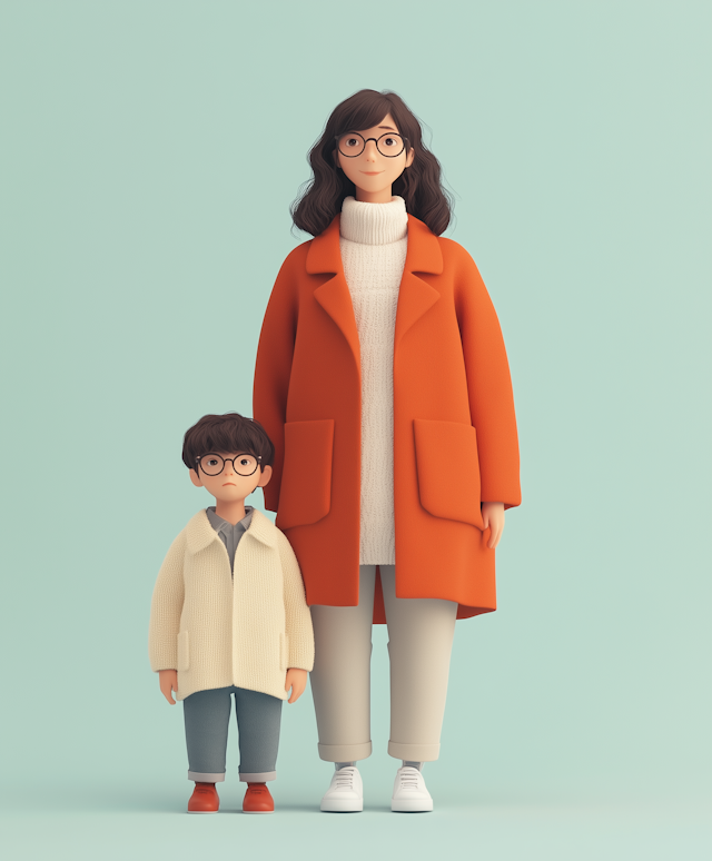 Mother and Son in Cool Weather Illustration