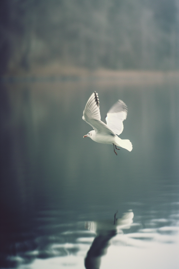 Tranquil Seagull Soaring Above Serene Waters