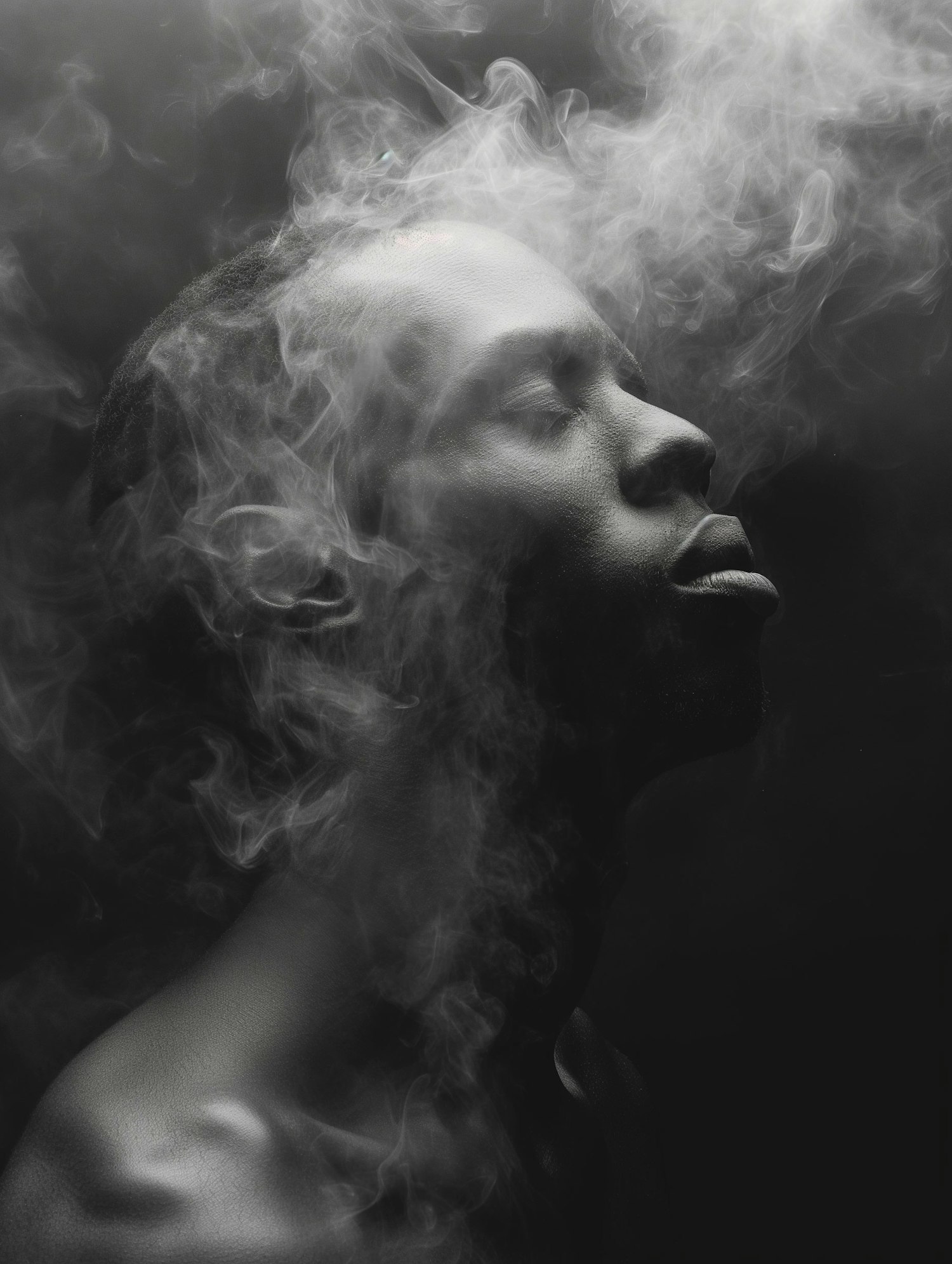 Man in Serene Contemplation with Smoke