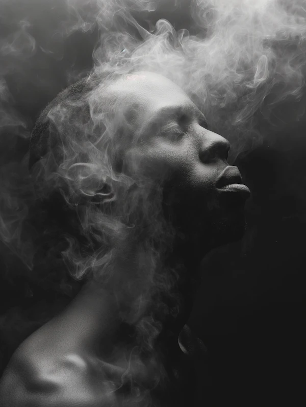 Man in Serene Contemplation with Smoke