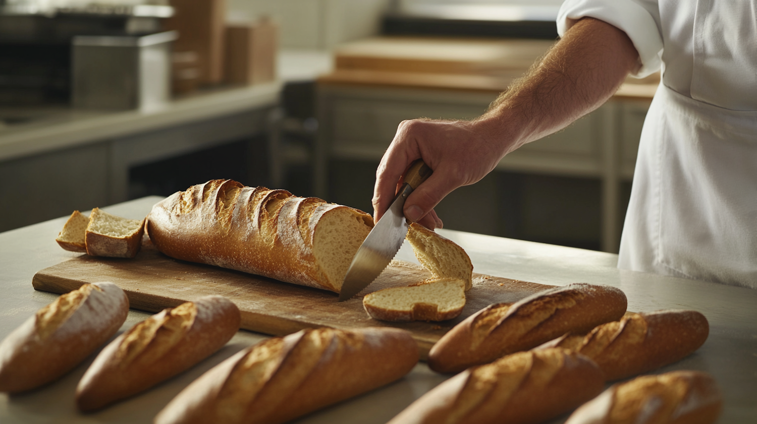 Slicing Bread in a Culinary Setting