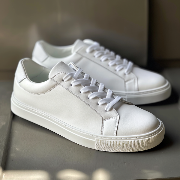 Pristine White Sneakers on Gray Surface