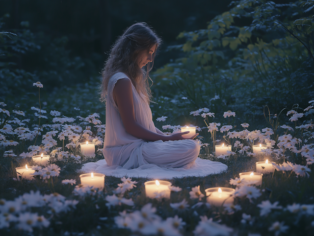 Serene Nighttime in Daisy Field