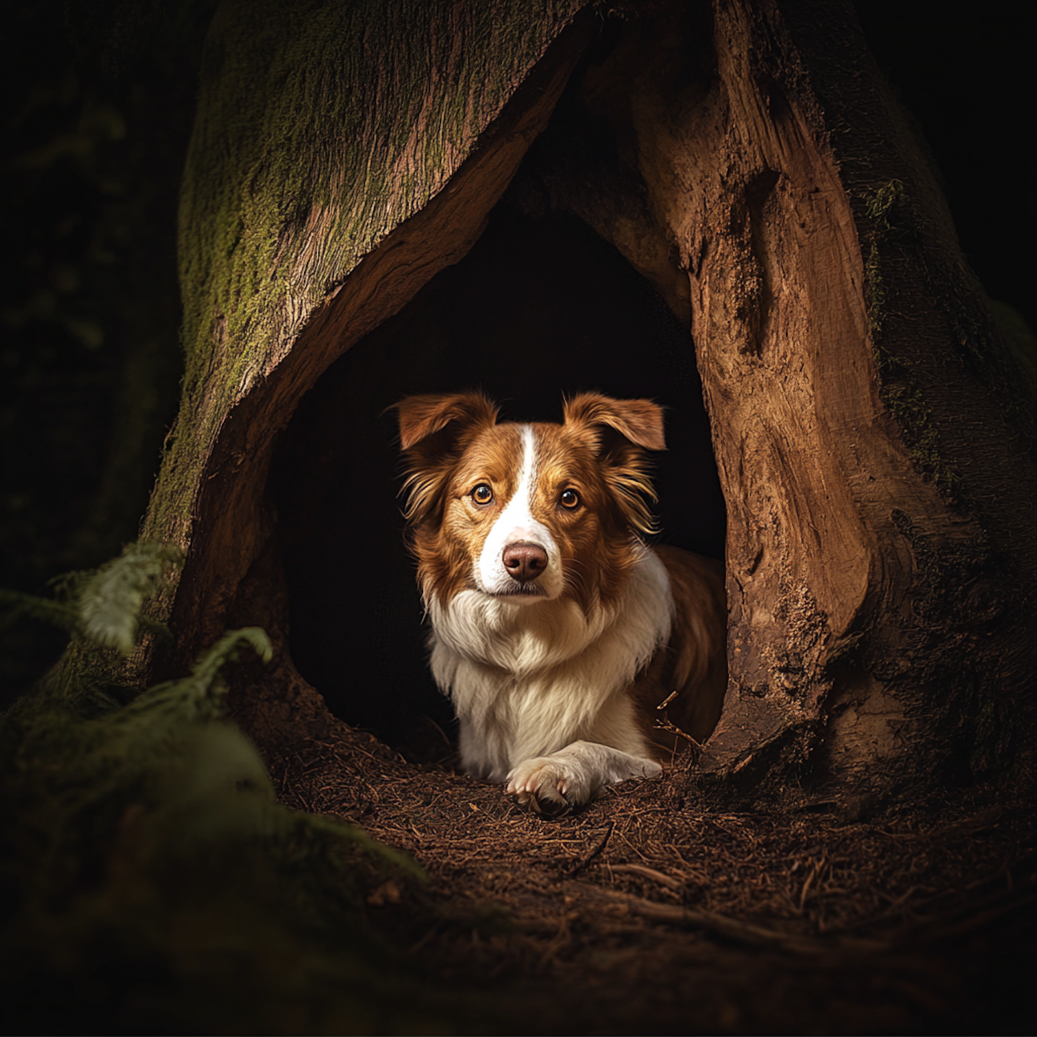 Dog in Hollow Tree