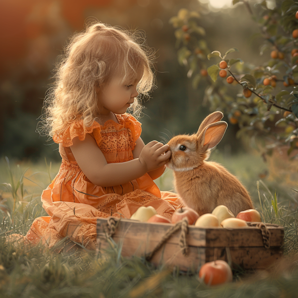 Girl with Rabbit in Garden