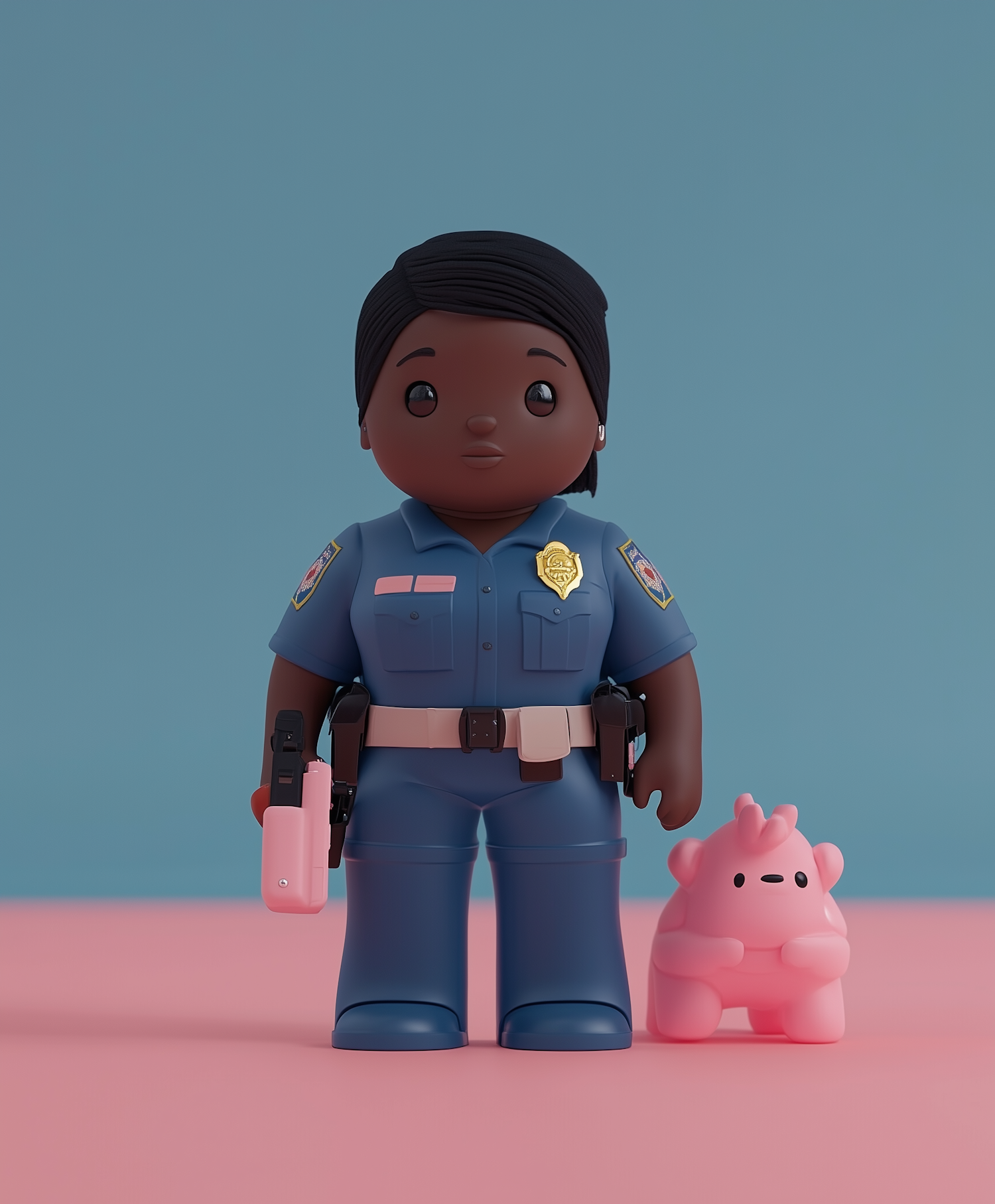 Cartoon Police Officer and Whimsical Creature