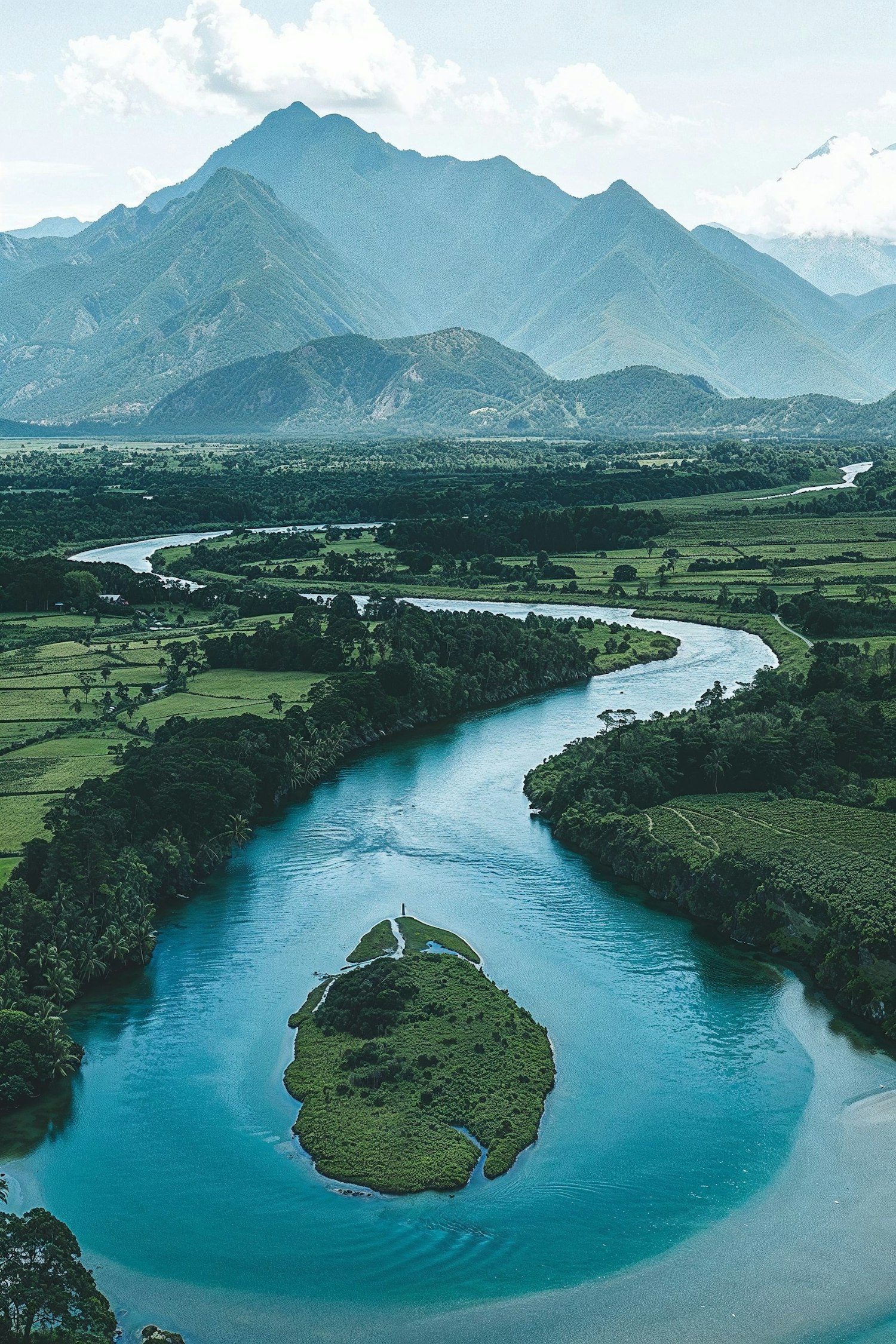 Aerial View of River in Lush Valley