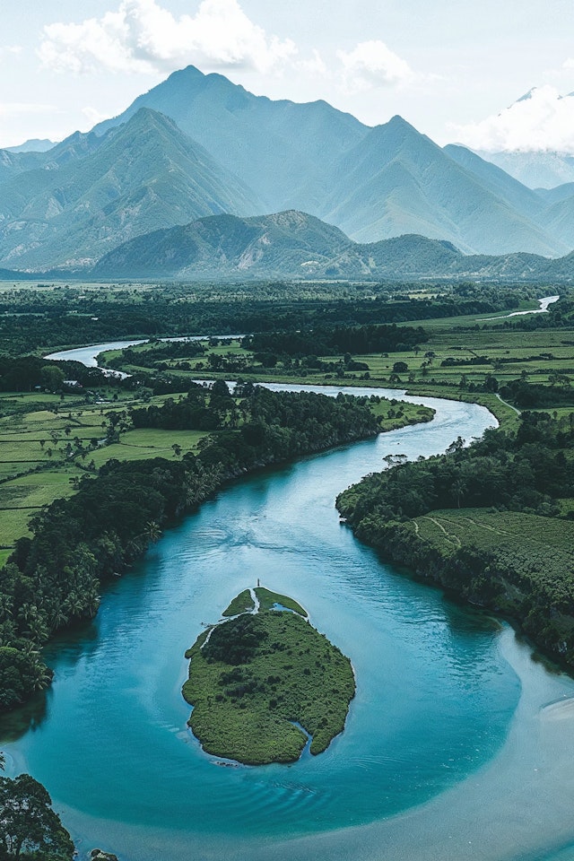 Aerial View of River in Lush Valley