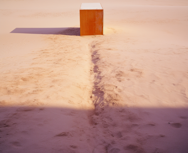 Desert Oasis: The Lone Orange Structure at Dusk