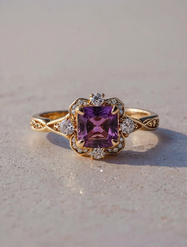 Gold Ring with Purple Gemstone