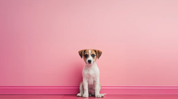 Innocent Gaze of a Jack Russell Puppy Against Pink