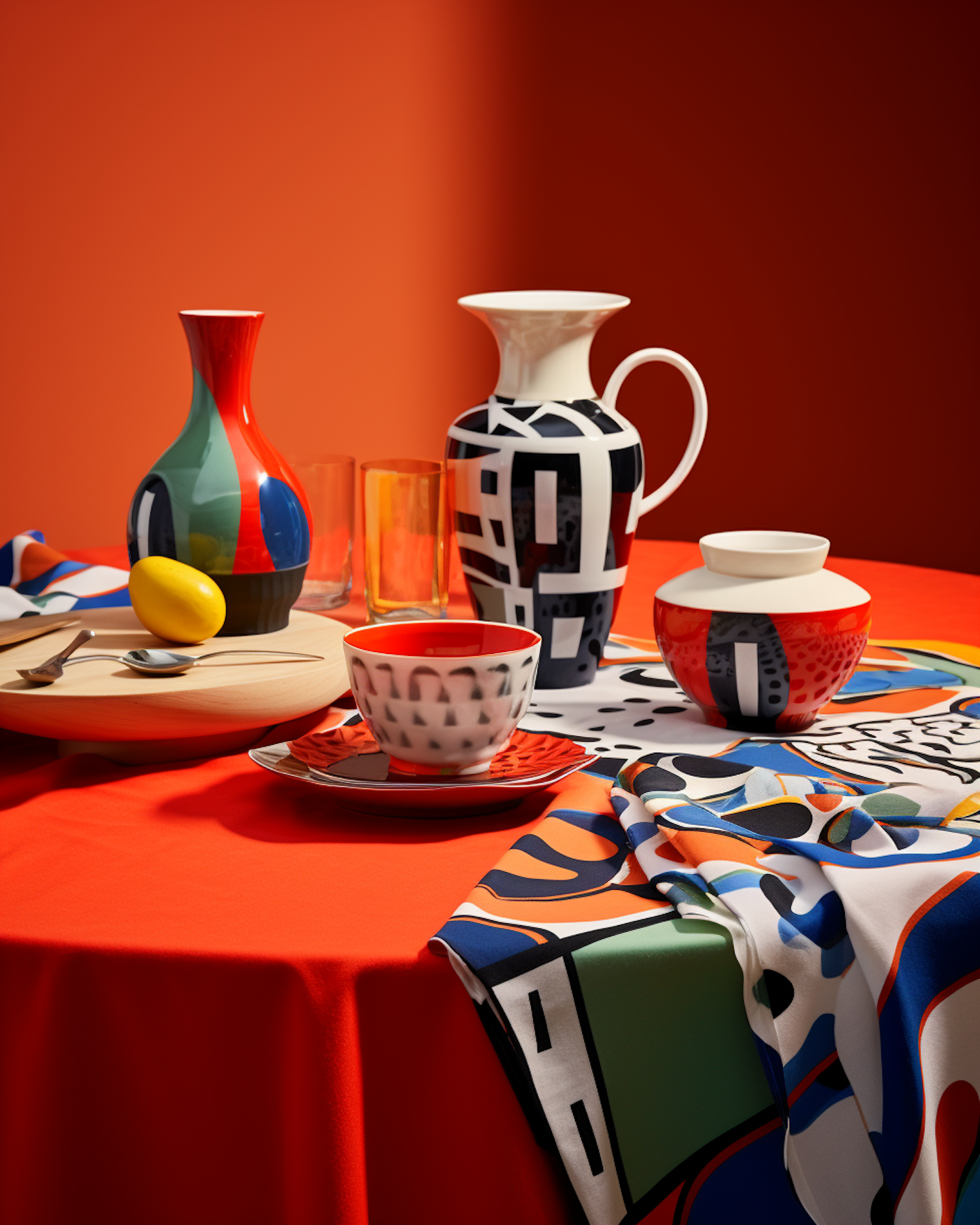 Contemporary Vibrance: Abstract Table Setting