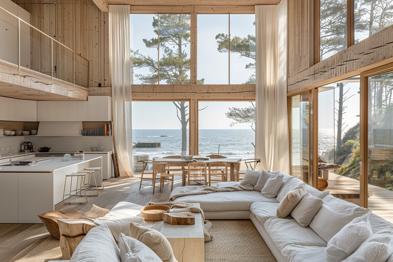 Modern Natural Aesthetic Interior with Seaside View Photo on Lummi