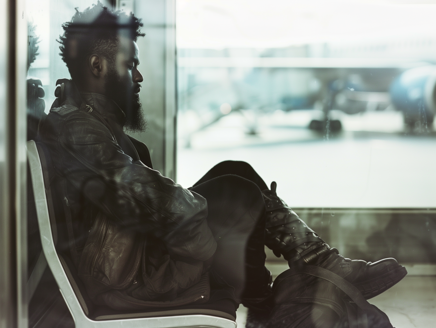 Stylish Man in Public Waiting Area