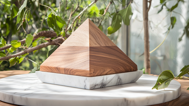 Wooden Pyramid on Marble Base