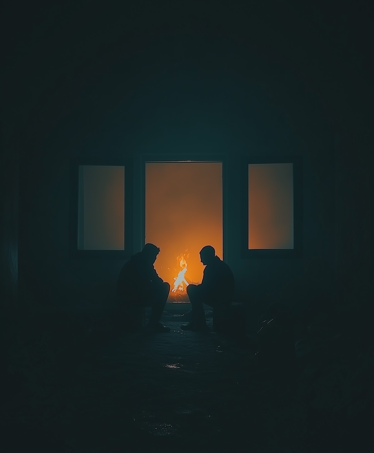 Silhouetted Figures by Firelight