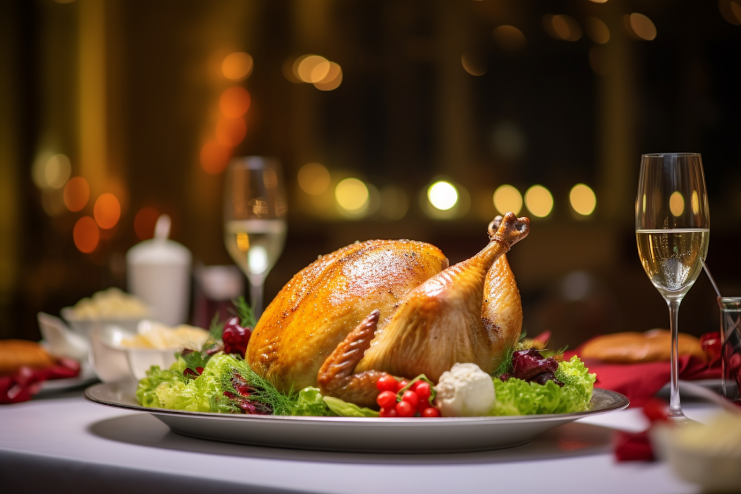 Festive Roasted Turkey with Elegant Table Setting