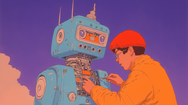 Young Person Repairing Retro Robot