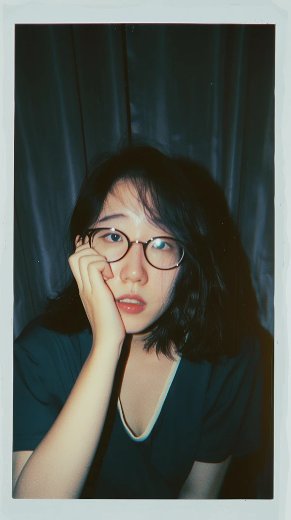Pensive Young Woman with Glasses