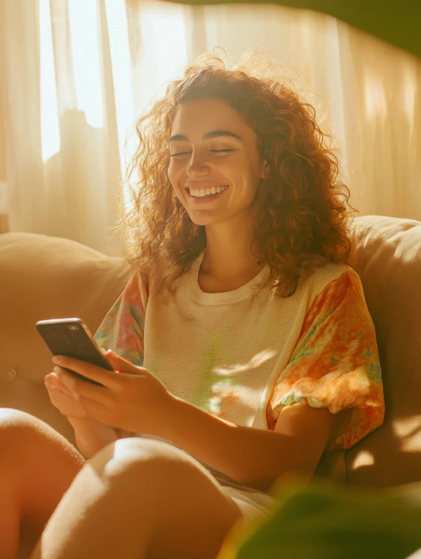 Young Woman Relaxing with Smartphone