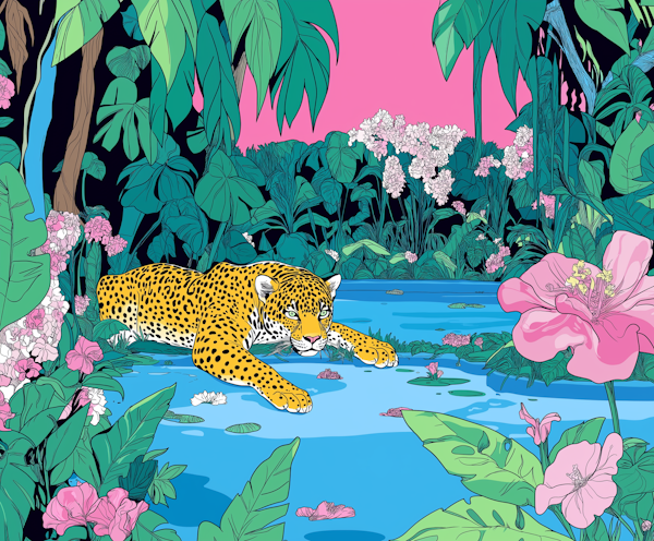 Tranquil Leopard in Lush Jungle