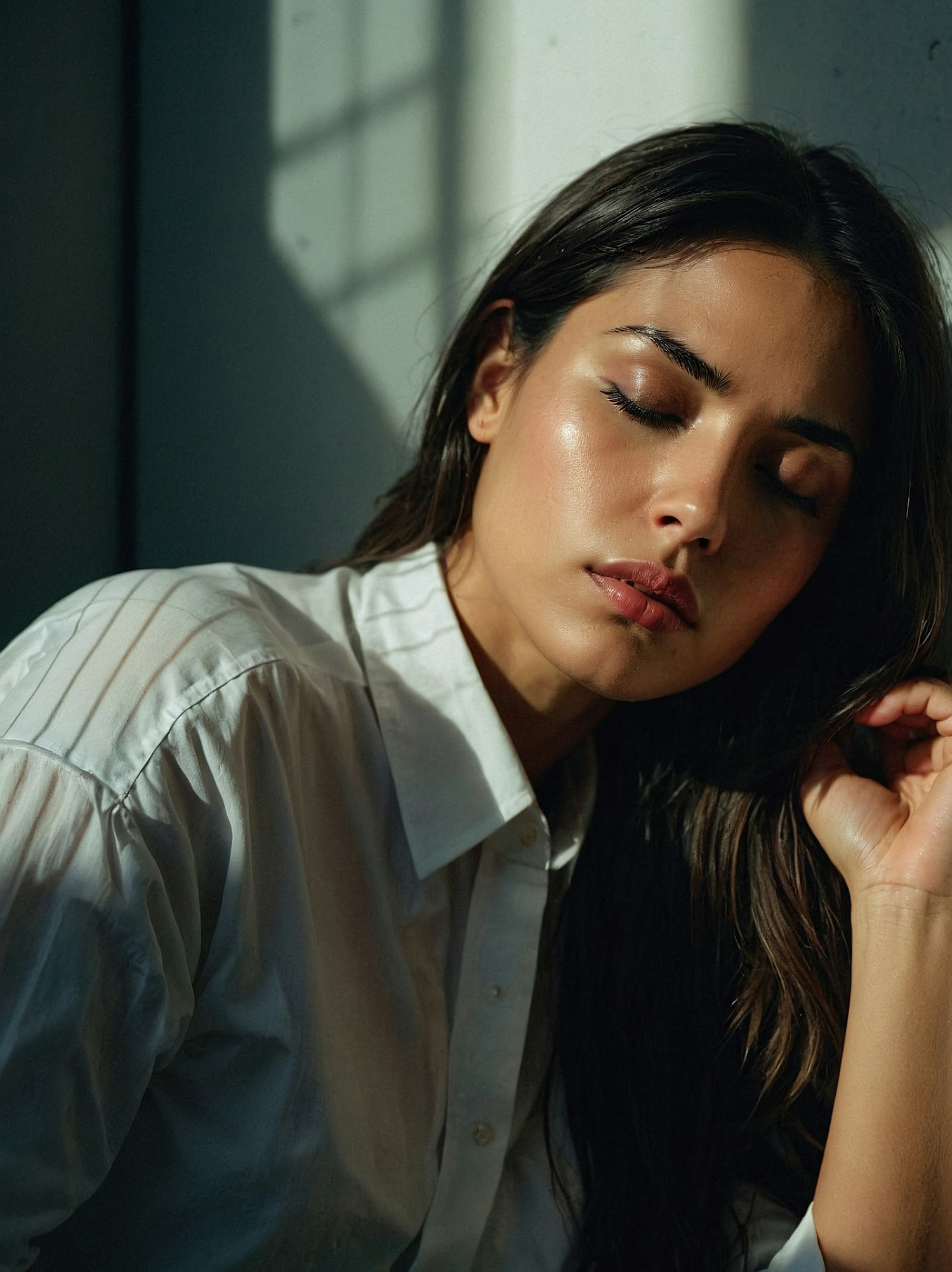 Serene Woman in White Shirt