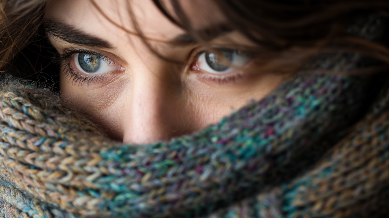 Intense Gaze with Multicolored Scarf