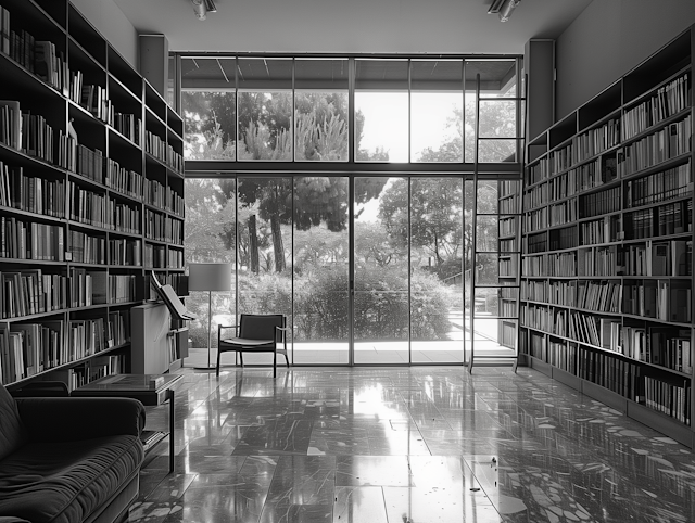 Modern Library Interior with Natural Views