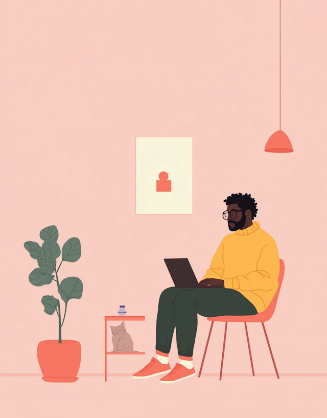 Man on Red Chair with Laptop