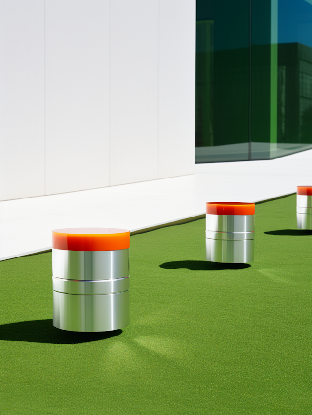 Urban Minimalist Cylinders on Faux Grass