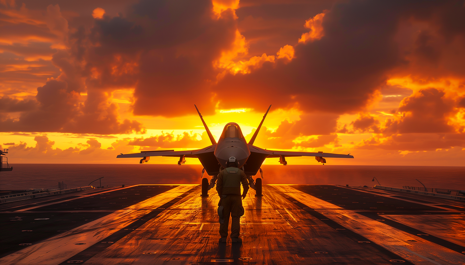 Sunset at Sea on Aircraft Carrier