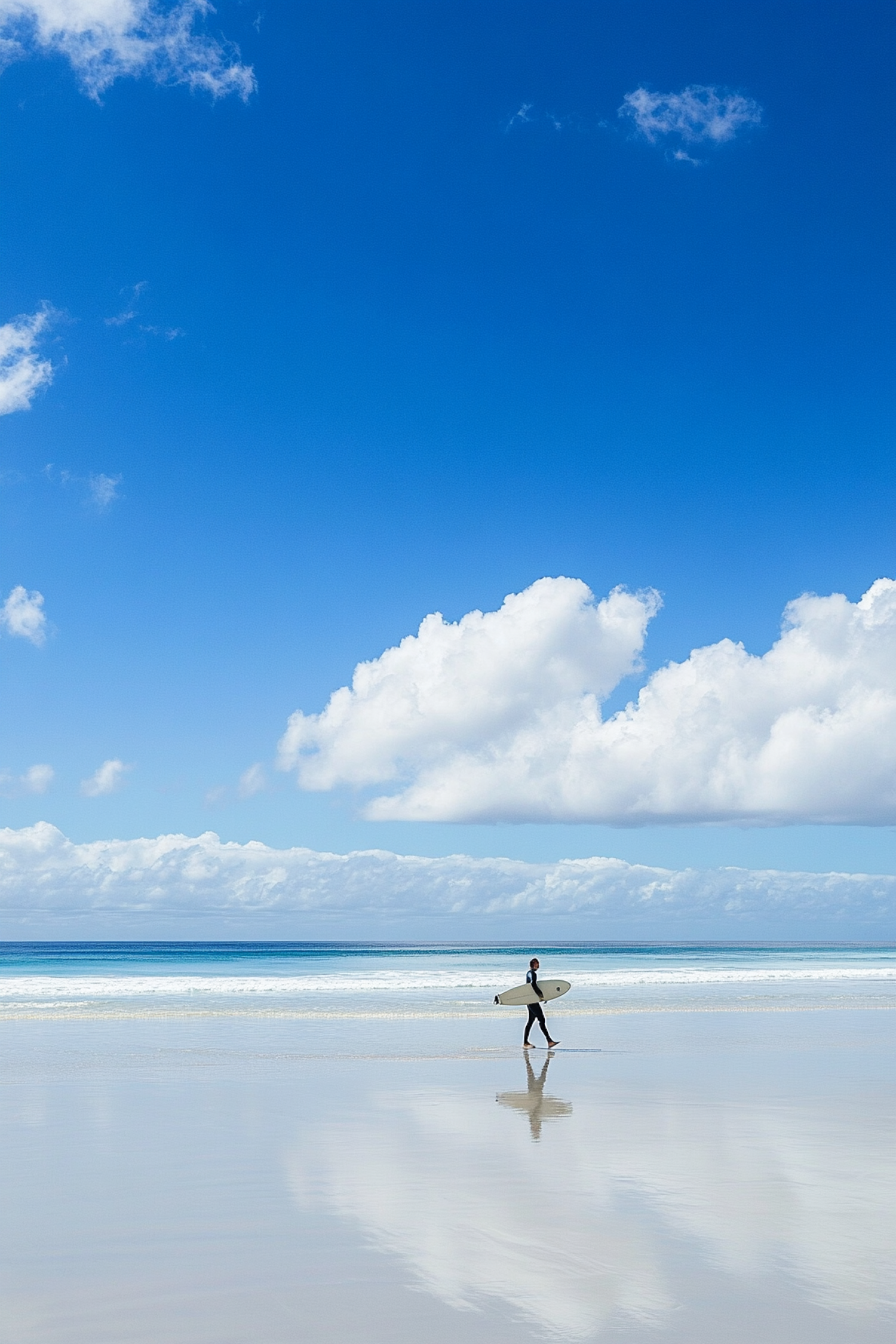 Lone Surfer on Pristine Beach