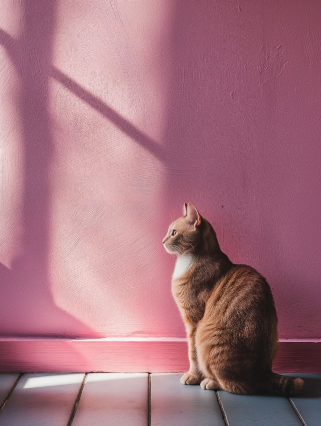 Contemplative Ginger Cat on Tiled Floor