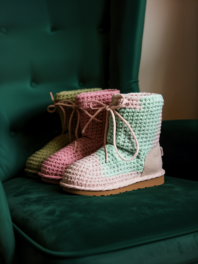 Crocheted Boots on Chair