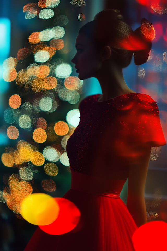 Silhouette of a Woman in Red Gown