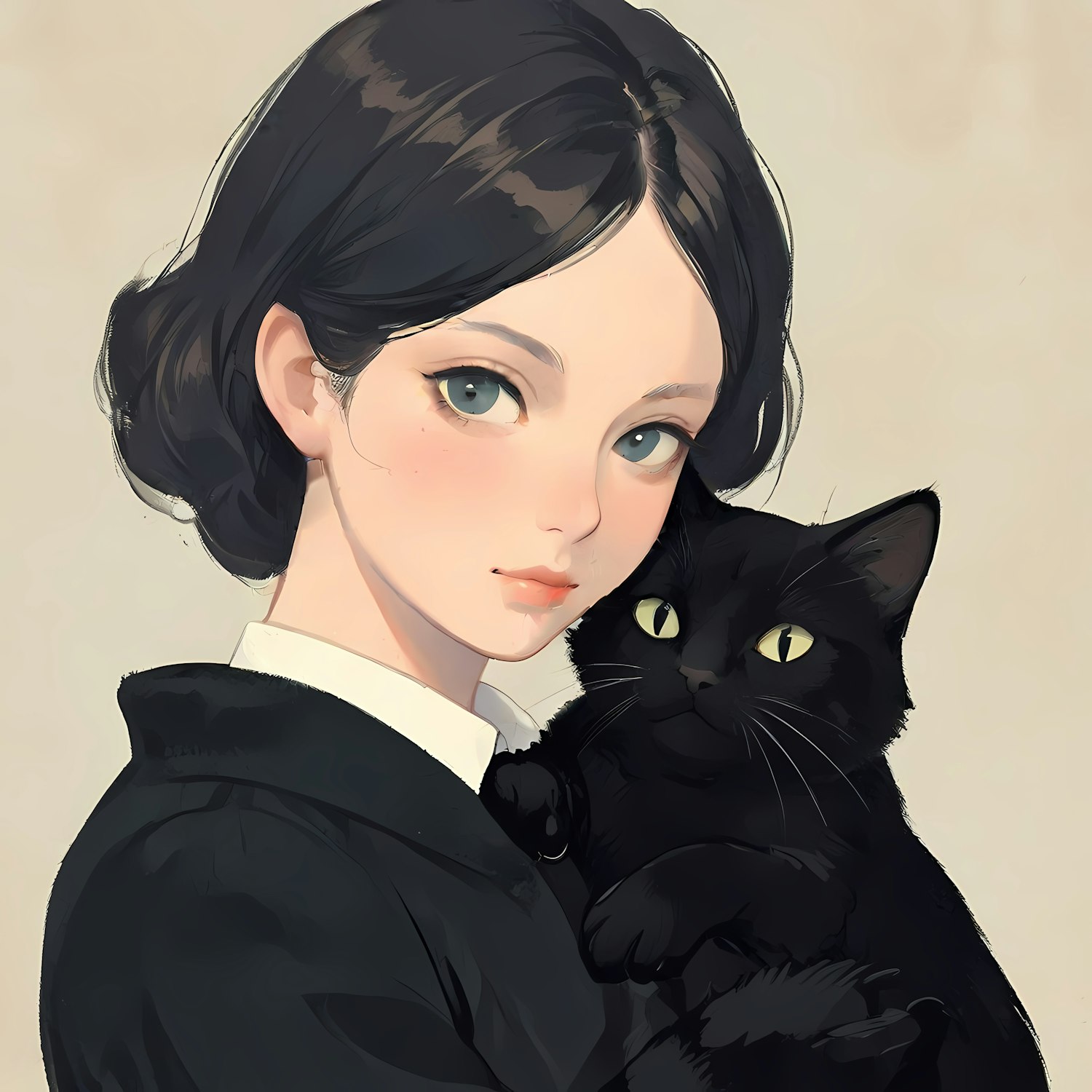 Woman with Black Cat