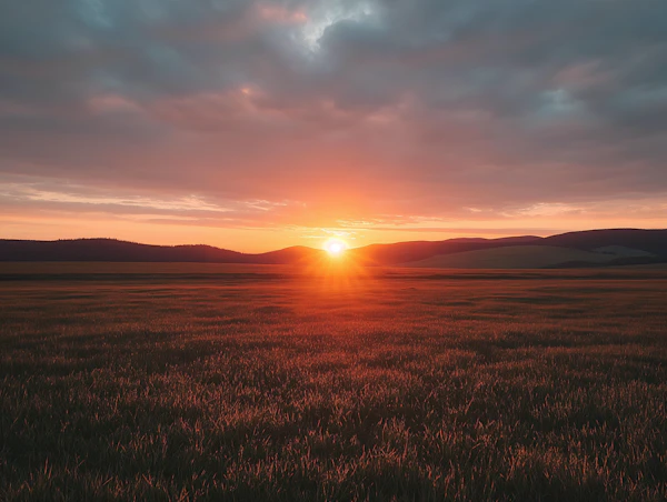 Serene Sunset Over Vast Field