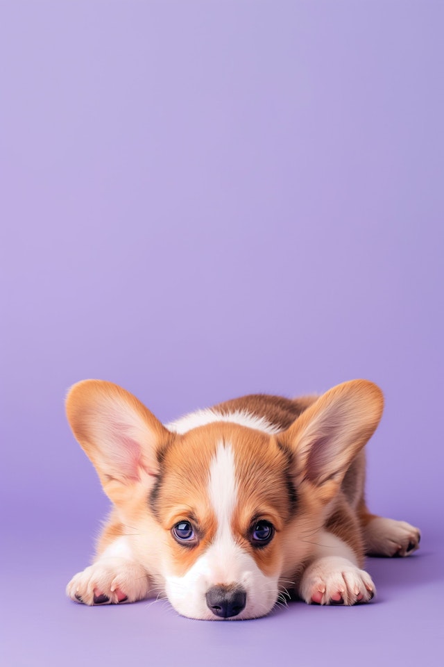 Adorable Corgi Puppy on Purple Background