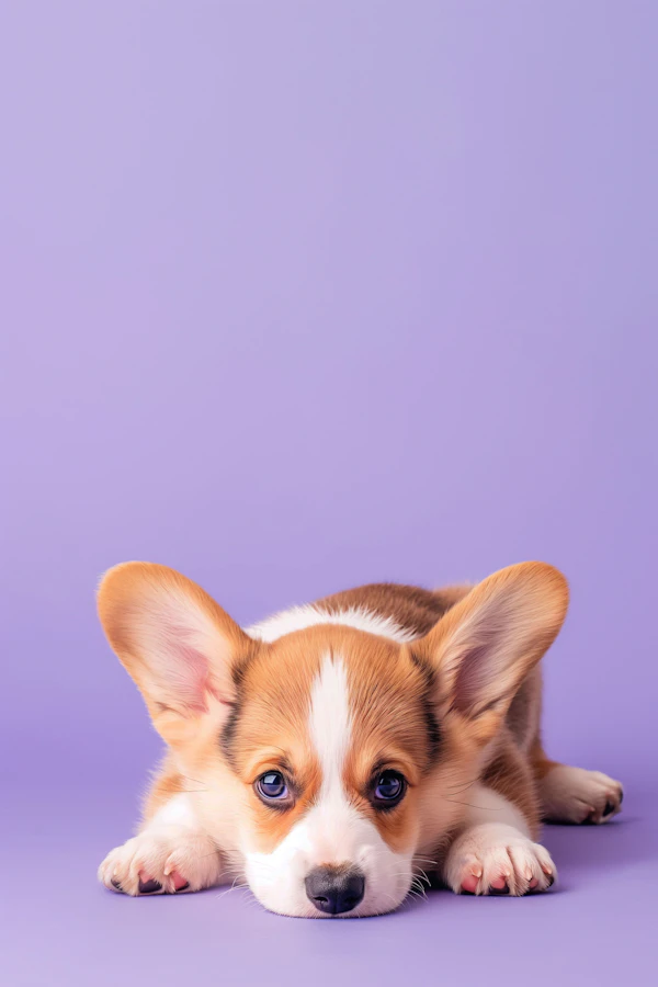 Adorable Corgi Puppy on Purple Background