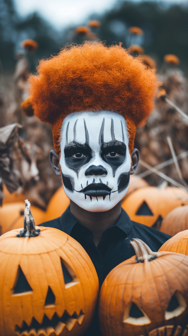 Halloween Portrait with Pumpkins