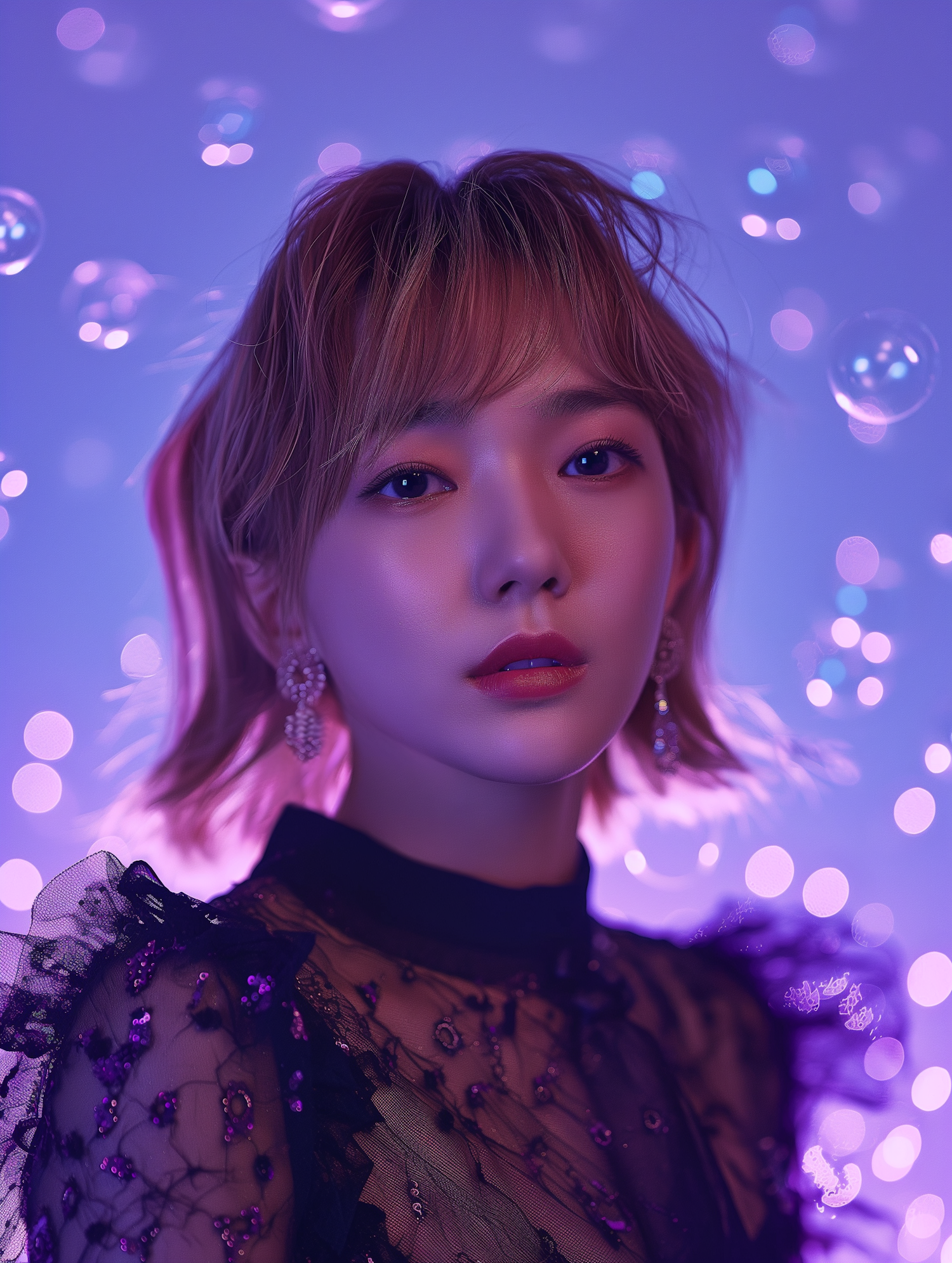 Ethereal Portrait of Young Woman with Bokeh Lights